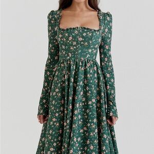 House of CB Green Floral Long Sleeve Dress